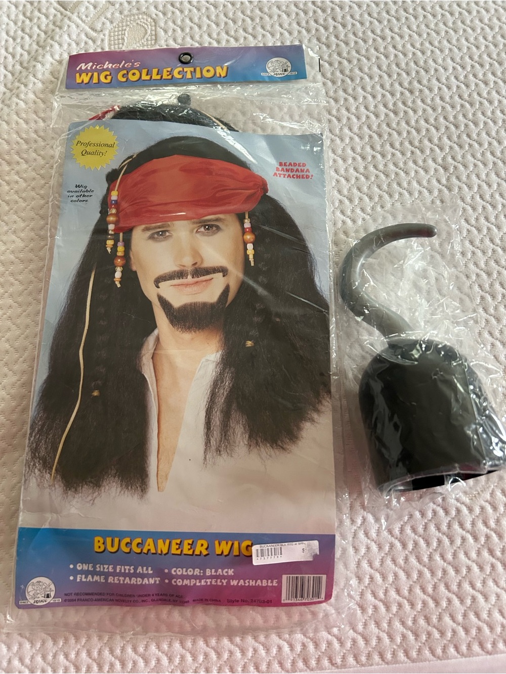 Pirate costume, Wig, hook, eye patch ( not pictured )